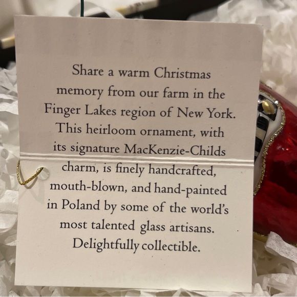 Mackenzie-Childs Christmas Wellie Glass Ornament, New In Box Handblown with Tags - Picture 8 of 15